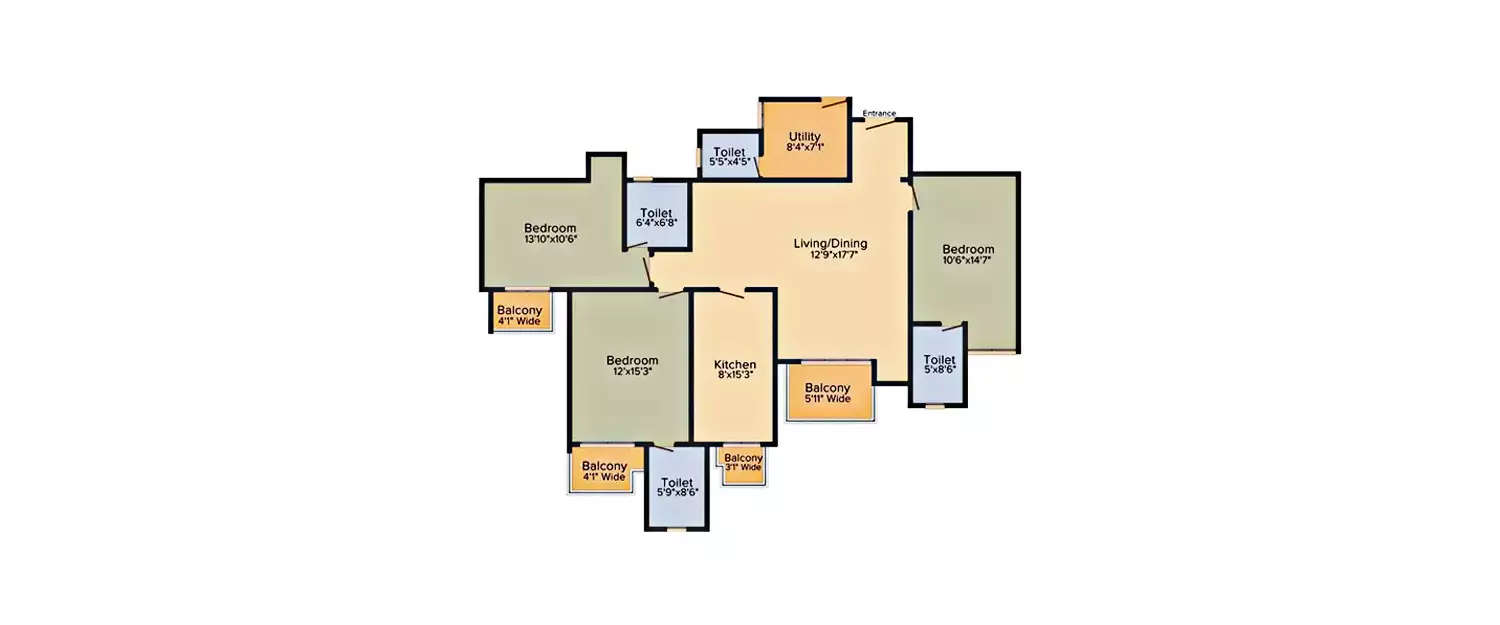 Floor plan for 3 BHK