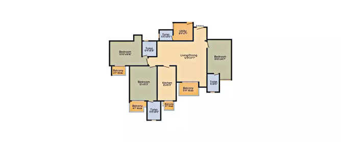DLF Park Place Sector 54 Gurgaon - Floor plan 3 BHK 1975 Sq.ft