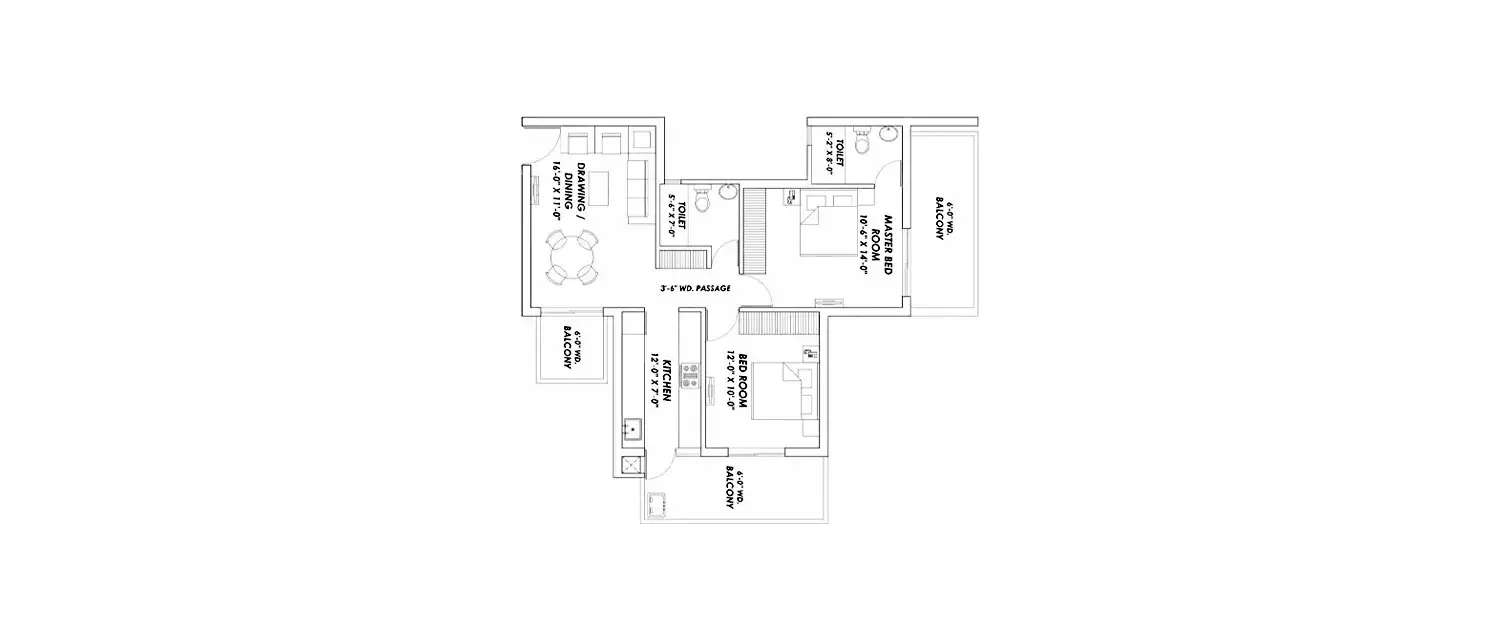 Floor plan for 2 BHK