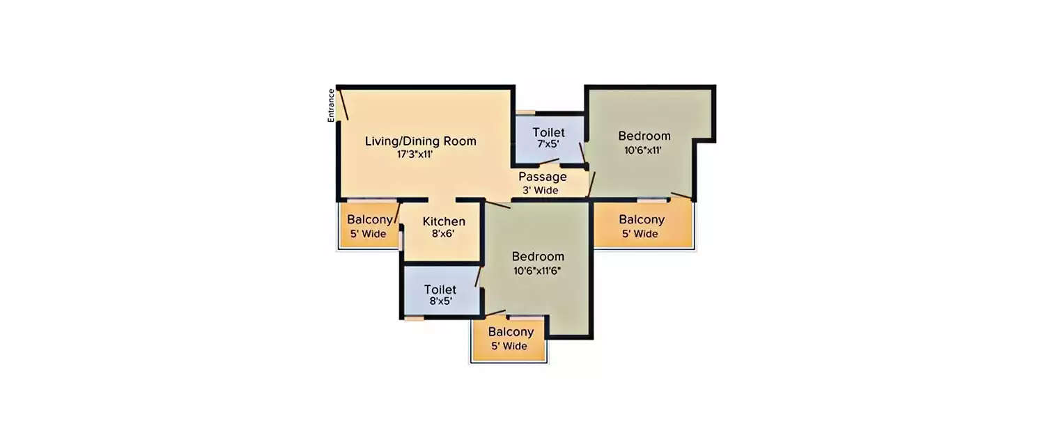 Floor plan for 2 BHK