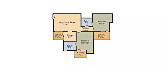 Supertech Renesa Sector 118 - Floor plan 2 BHK 1005 Sq.ft