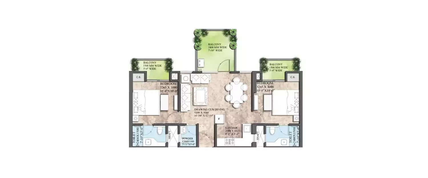 Floor plan for 2 BHK