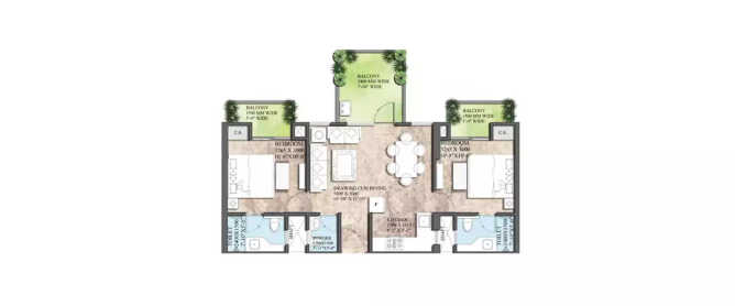 Supertech 27 Heights Sector 16B Greater Noida W - Floor plan 2 BHK 1065 Sq.ft