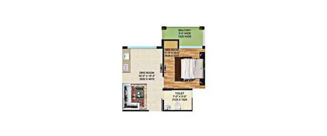 Supertech Golf Village Sector 22D - Floor plan 1 BHK 500 Sq.ft