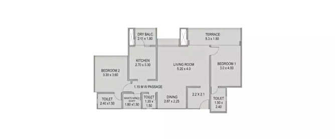 Kolte Patil Heights To Kothrud Baug Karve Nagar - Floor plan 2 BHK 882 Sq.ft