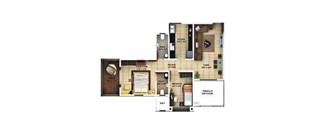 Kolte Patil Florence Mohammed Wadi - Floor plan 2 BHK 758 Sq.ft