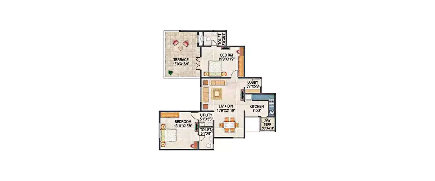 Floor plan for 2 BHK