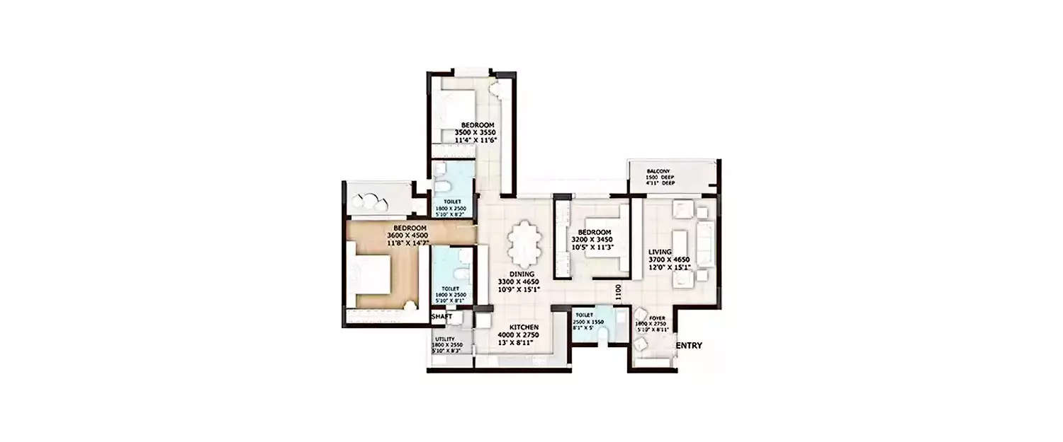 Floor plan for 3 BHK