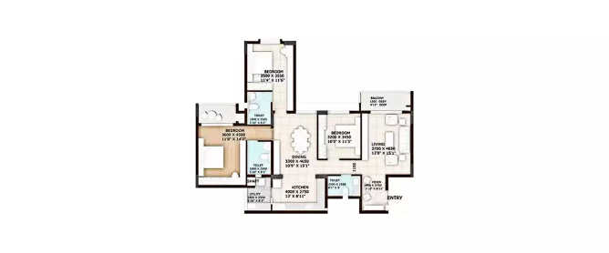 Vajram Tiara Yelahanka - Floor plan 3 BHK 1270 Sq.ft