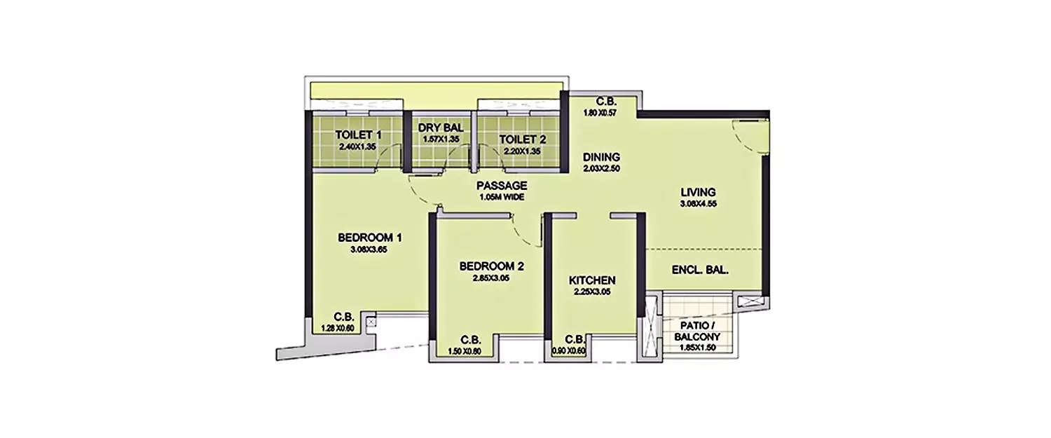 Floor plan for 2 BHK
