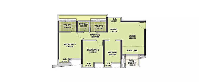 Puraniks City Reserva Ghodbunder Road - Floor plan 2 BHK 640 Sq.ft