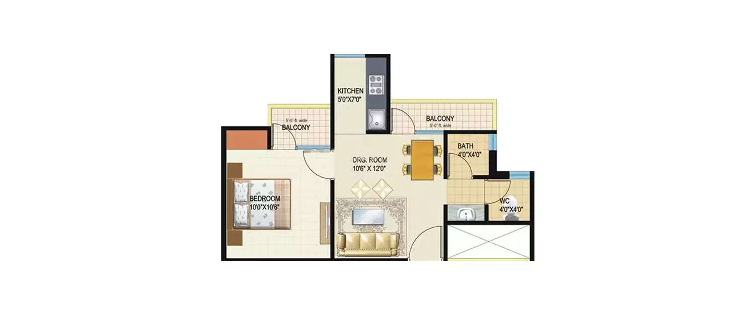 Floor plan for 1 BHK