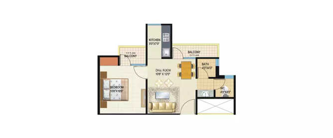 Amrapali Dream Valley Techzone IV Greater Noida W - Floor plan 1 BHK 585 Sq.ft