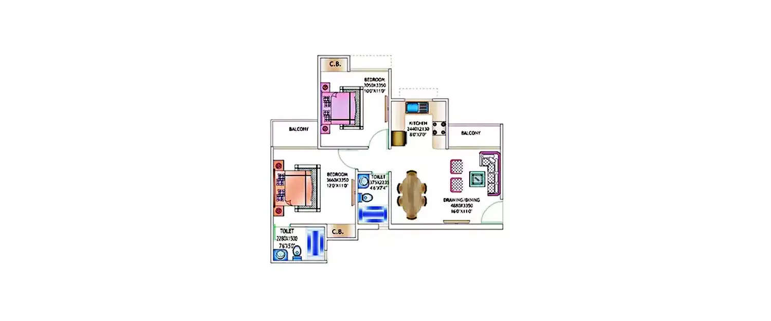 Floor plan for 2 BHK