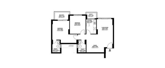 DLF Garden City Thalambur - Floor plan 2 BHK 1212 Sq.ft