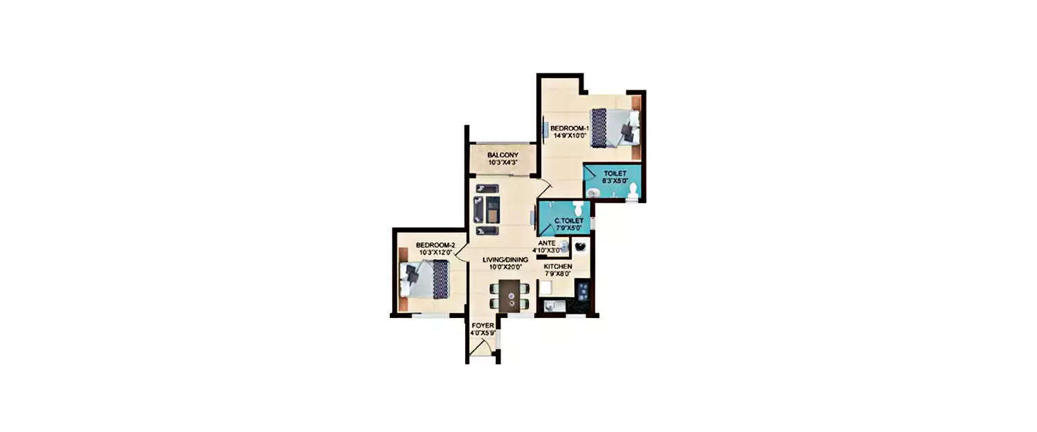 Floor plan for 2 BHK