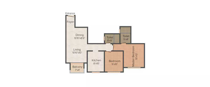 Hiranandani Upscale Egattur - Floor plan 2 BHK 975 Sq.ft