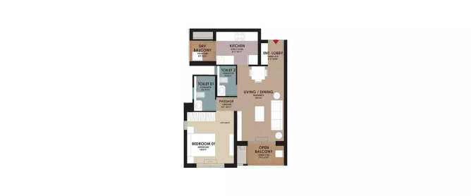 Godrej Woodsville Hinjewadi - Floor plan 1 BHK 508 Sq.ft
