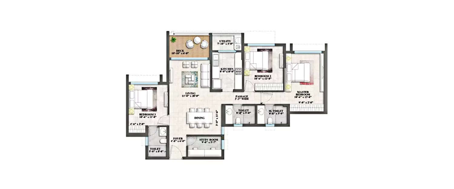Floor plan for 3 BHK