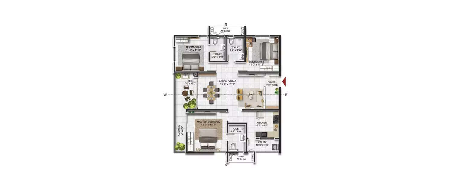 Floor plan for 3 BHK