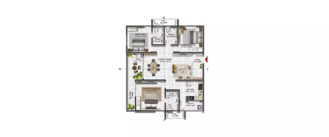 Prestige Beverly Hills Kokapet - Floor plan 3 BHK 1103 Sq.ft