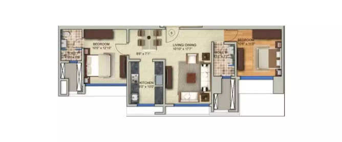 Acme Oasis Kandivali - Floor plan 2 BHK 742 Sq.ft