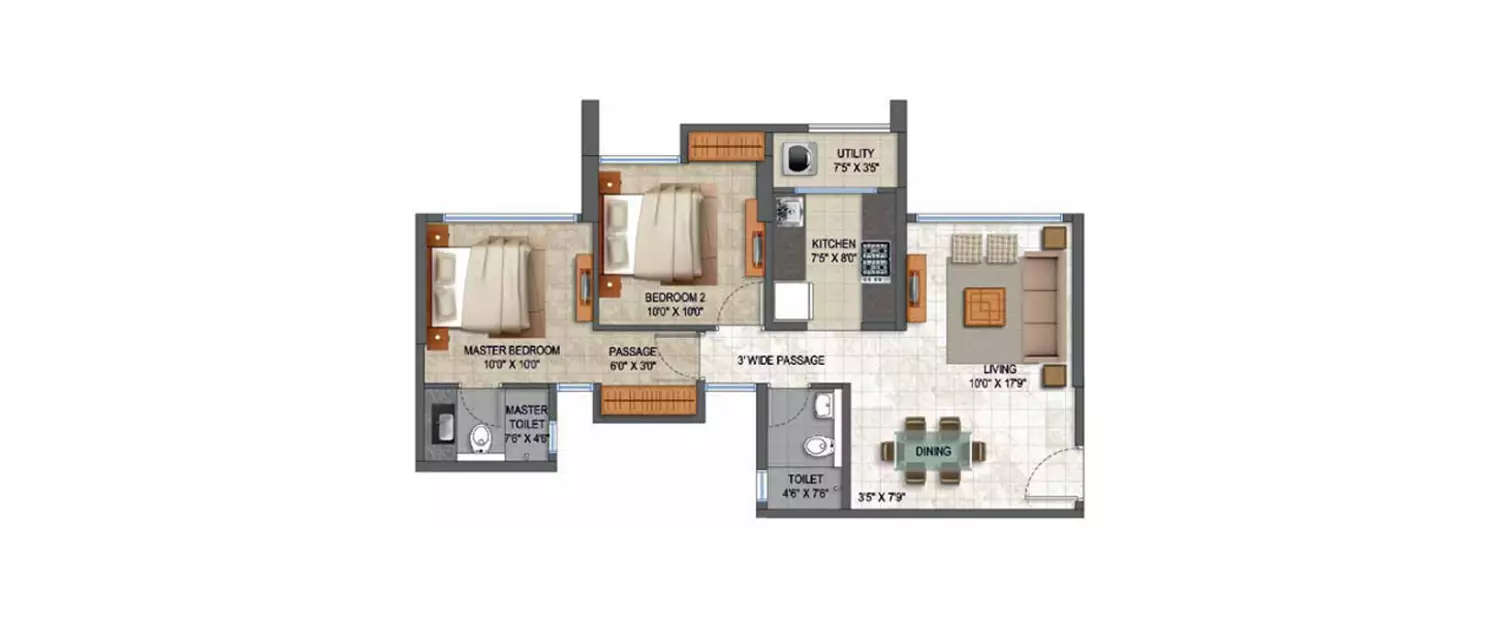 Floor plan for 2 BHK