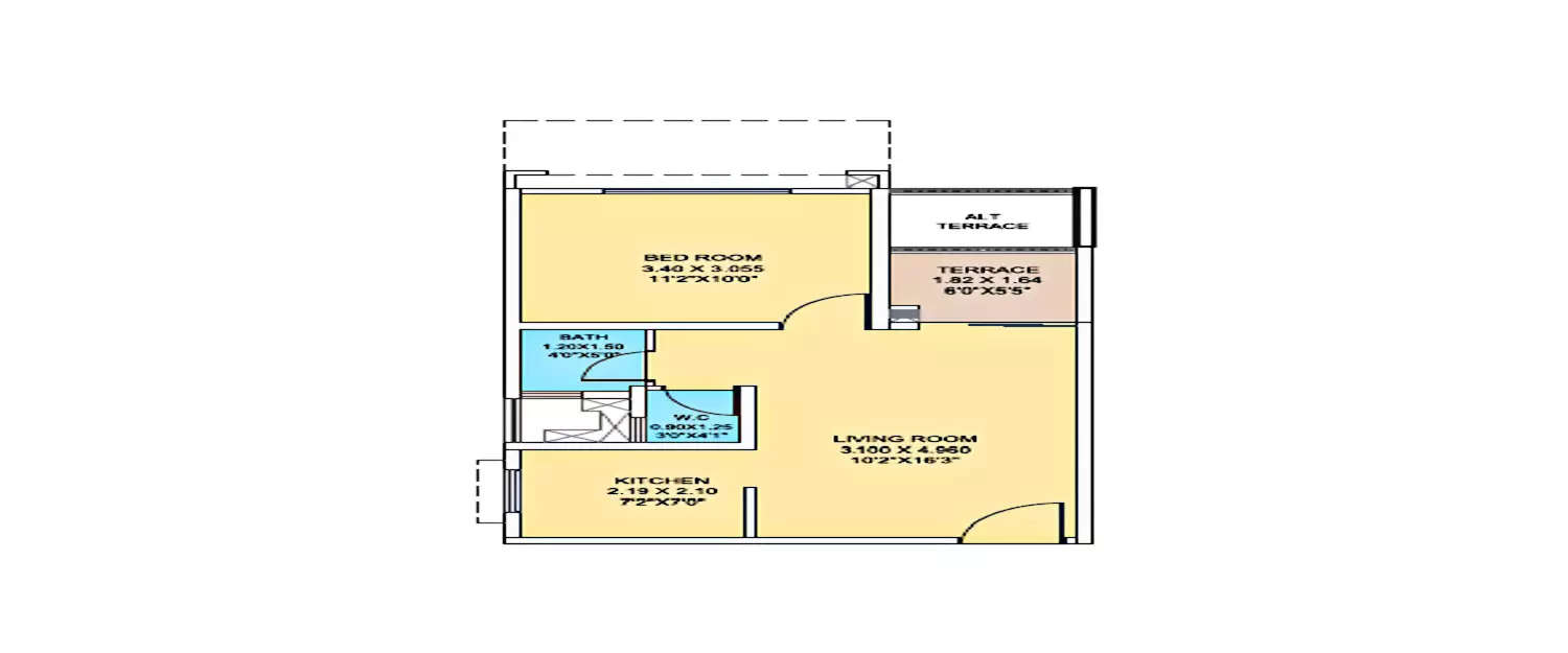 Floor plan for 1 BHK
