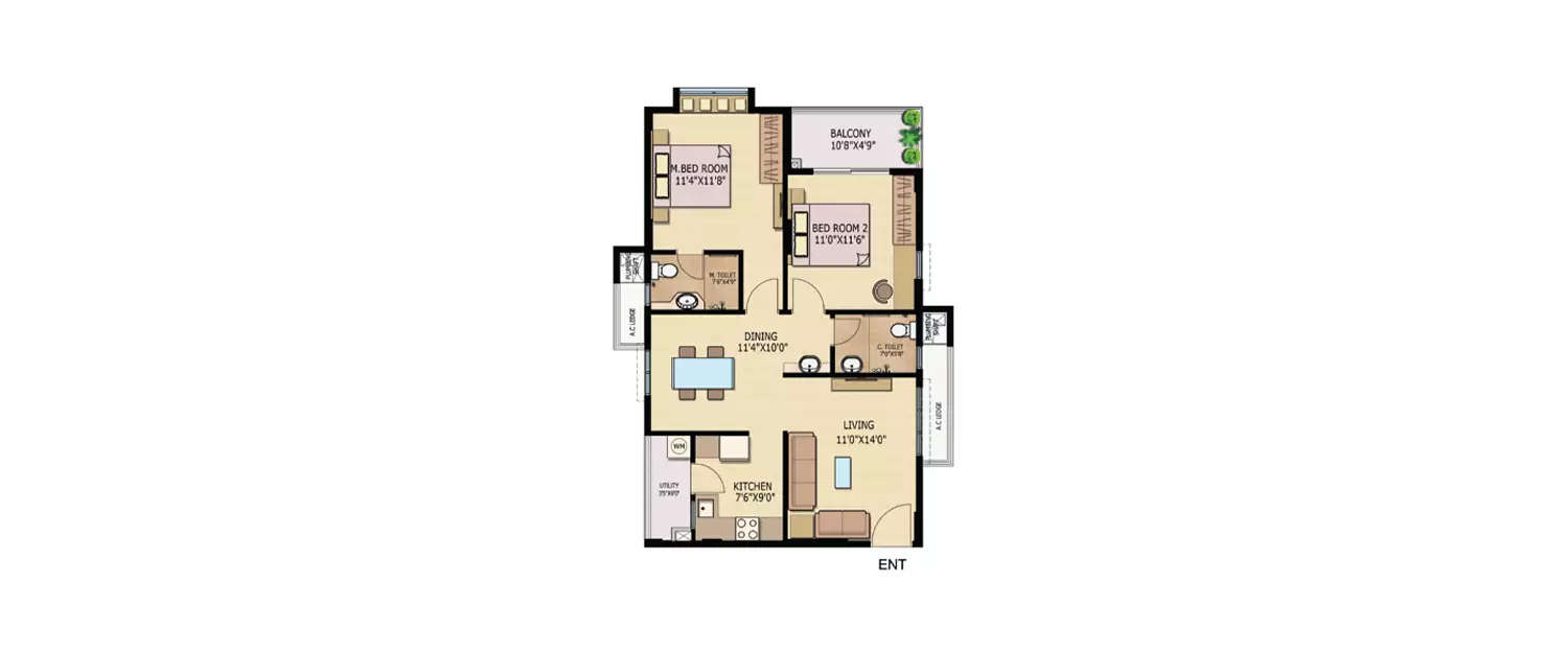 Floor plan for 2 BHK