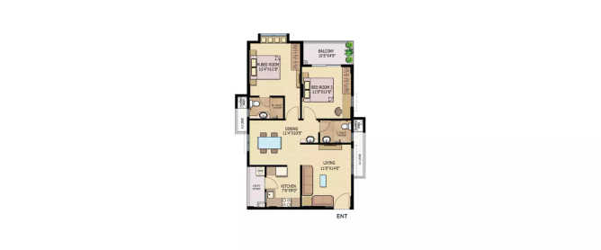 Raheja Vistas Elite Nacharam - Floor plan 2 BHK 1145 Sq.ft