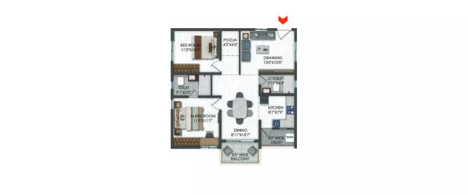 Team4 Nyla Miyapur - Floor plan 2 BHK 1200 Sq.ft