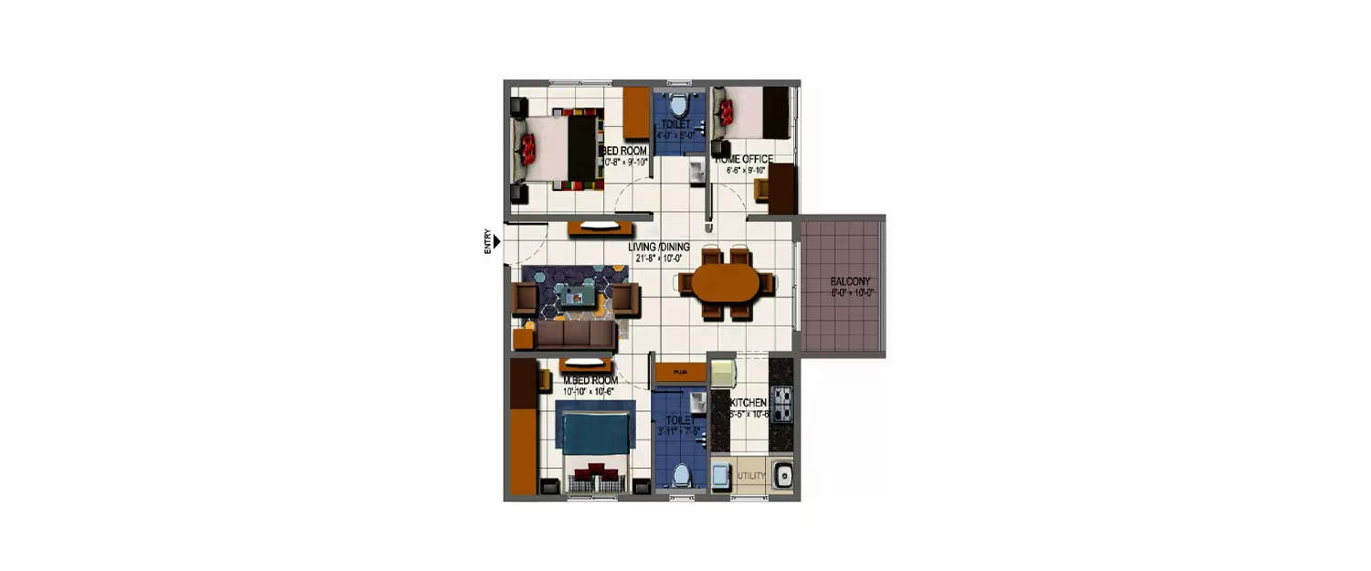 Floor plan for 2 BHK