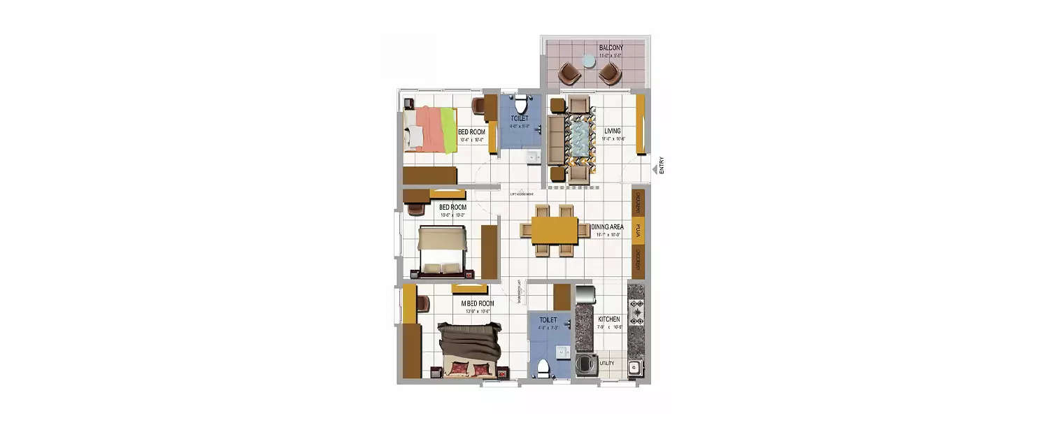 Floor plan for 3 BHK