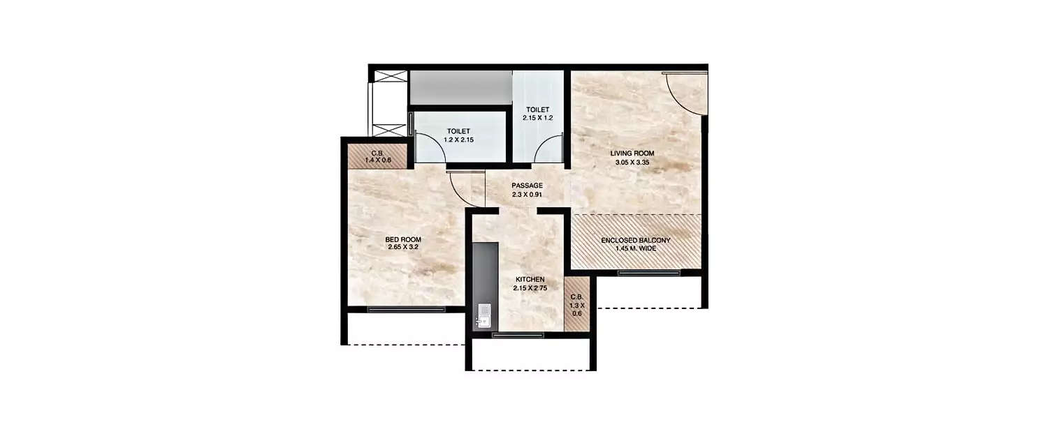Floor plan for 1 BHK