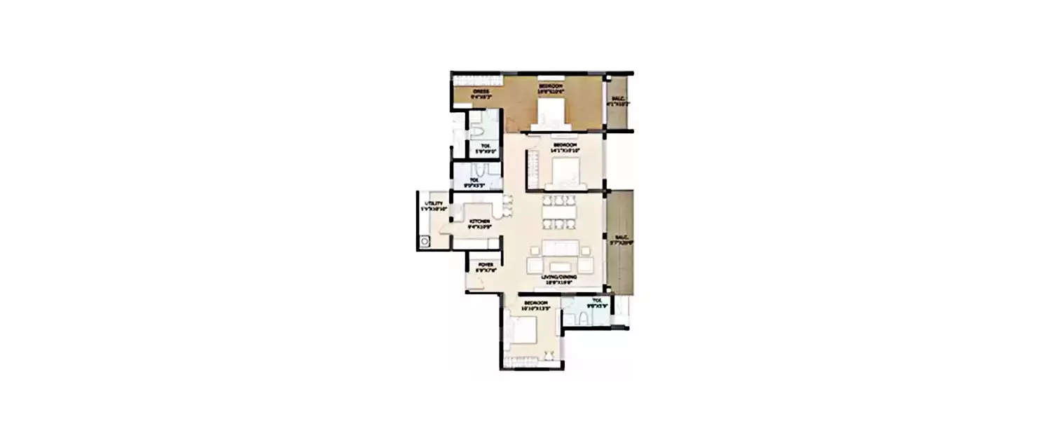 Floor plan for 3 BHK