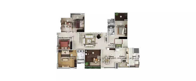 Geras Verbena High Rise Bavdhan - Floor plan 4 BHK 3452 Sq.ft