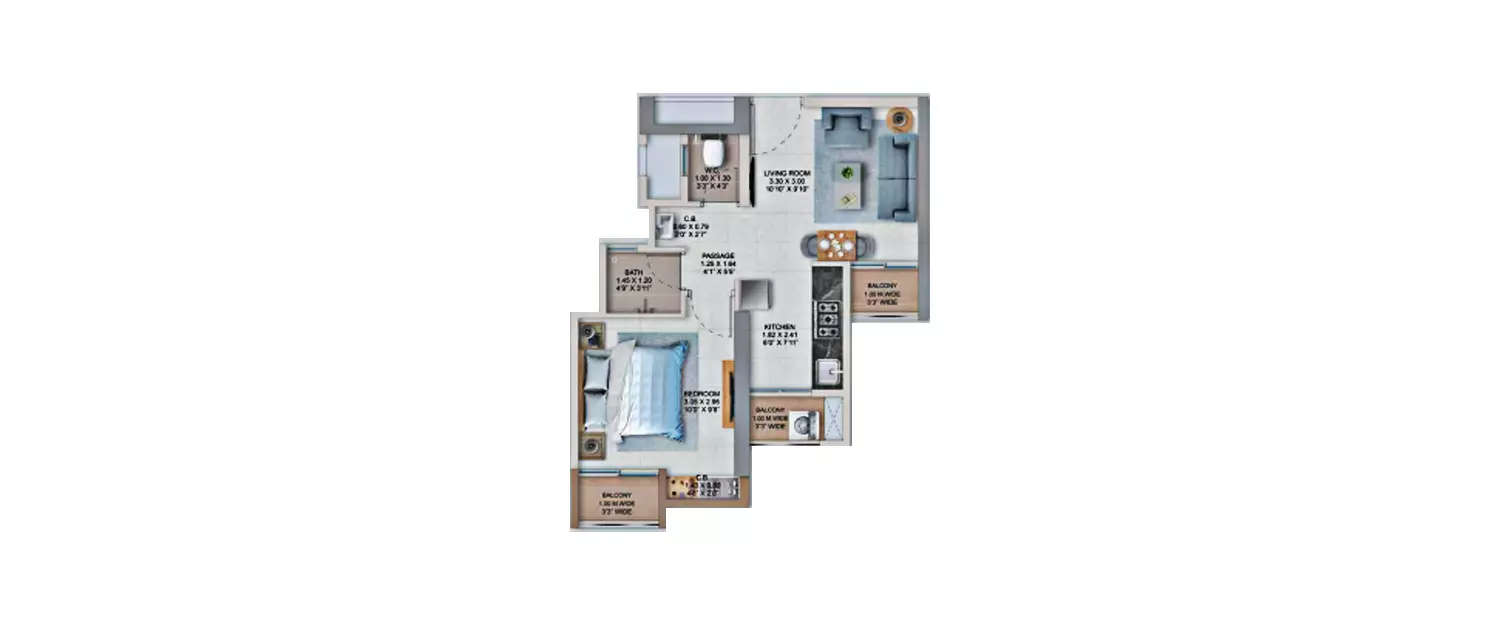 Floor plan for 1 BHK
