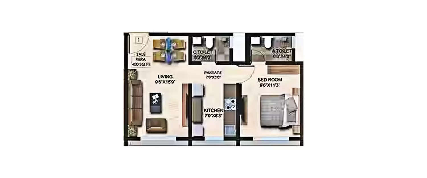 Floor plan for 1 BHK