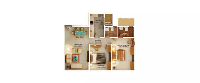 Dosti Belleza Parel - Floor plan 2 BHK 843 Sq.ft