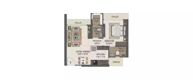 Ruparel Nova Parel - Floor plan 1 BHK 368 Sq.ft