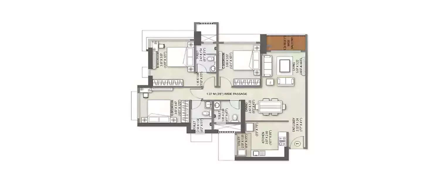 Floor plan for 2 BHK