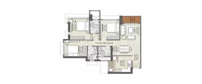 Purva Midtown Dooravani Nagar - Floor plan 2 BHK 1214 Sq.ft