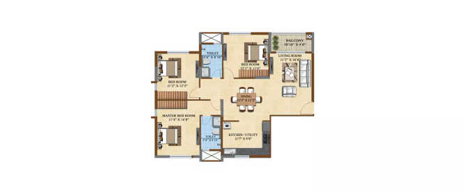 Salarpuria Sattva Divinity Pantarapalya - Floor plan 3 BHK 1067 Sq.ft