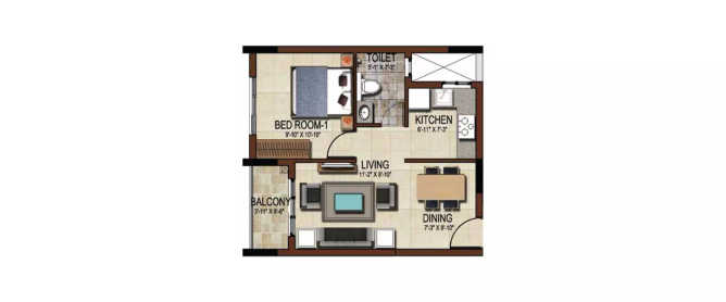 Salarpuria Sattva East Crest Konadasapura - Floor plan 1 BHK 384 Sq.ft