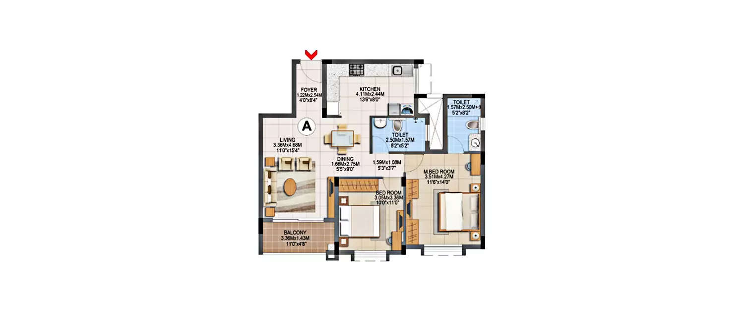 2 BHK Apartment 763 Sq.ft
