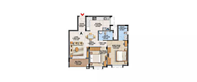 Brigade Gem Varthur - Floor plan 2 BHK 763 Sq.ft