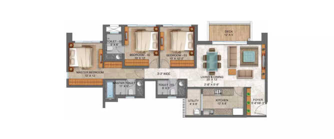Lodha Serenity Dombivali - Floor plan 3 BHK 934 Sq.ft
