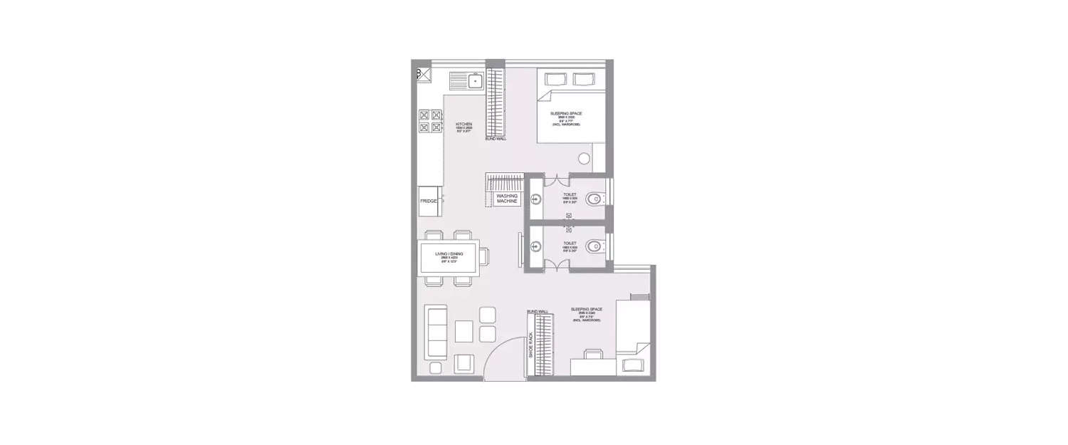 Floor plan for 2 BHK