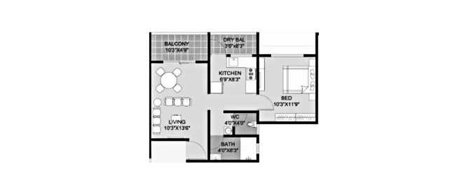 Ganga Aashray Dhanori - Floor plan 1 BHK 445 Sq.ft