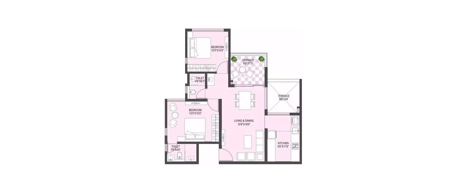Floor plan for 2 BHK